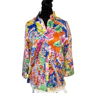 Women's LAUREN RALPH LAUREN Colorful Floral Button Down 100% Cotton SZ M
